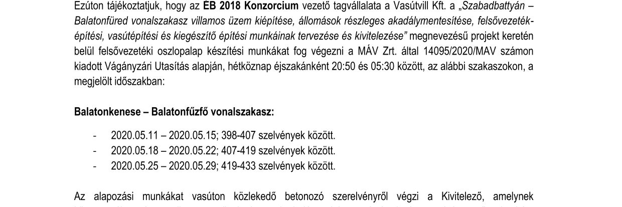 Tájékoztatás várható zajterhelésről