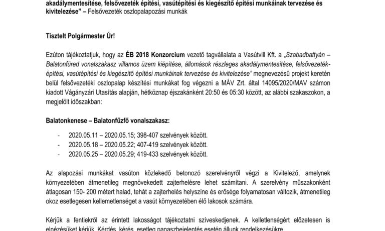 Tájékoztatás várható zajterhelésről