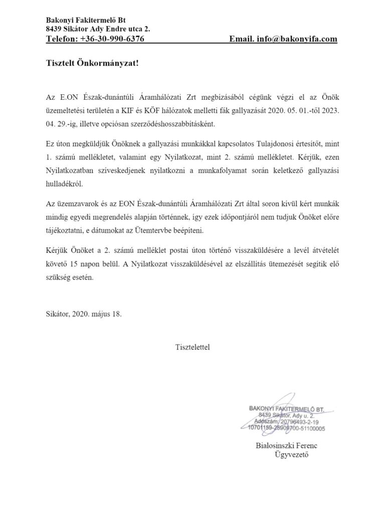 Értesítés gallyazási munkálatokról