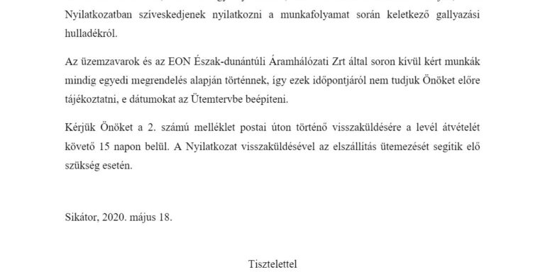 Értesítés gallyazási munkálatokról