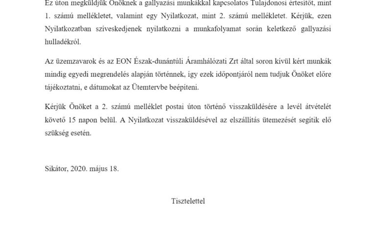 Értesítés gallyazási munkálatokról