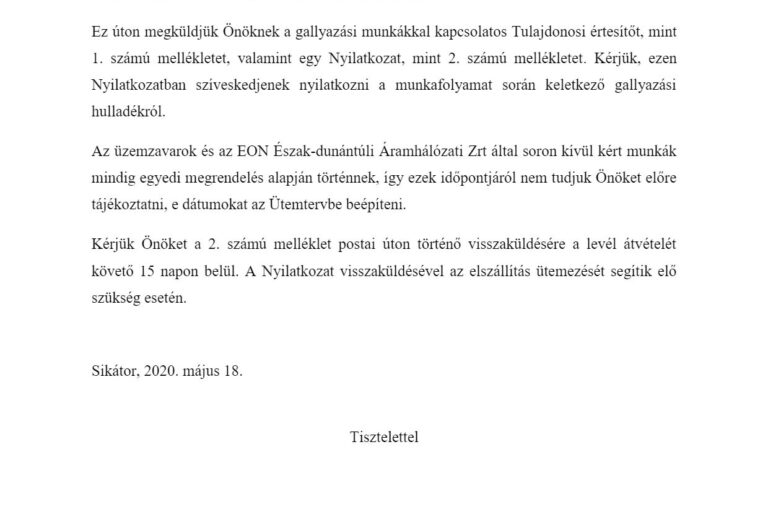 Értesítés gallyazási munkálatokról