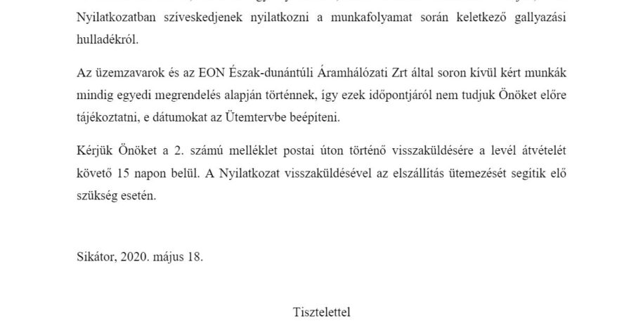 Értesítés gallyazási munkálatokról