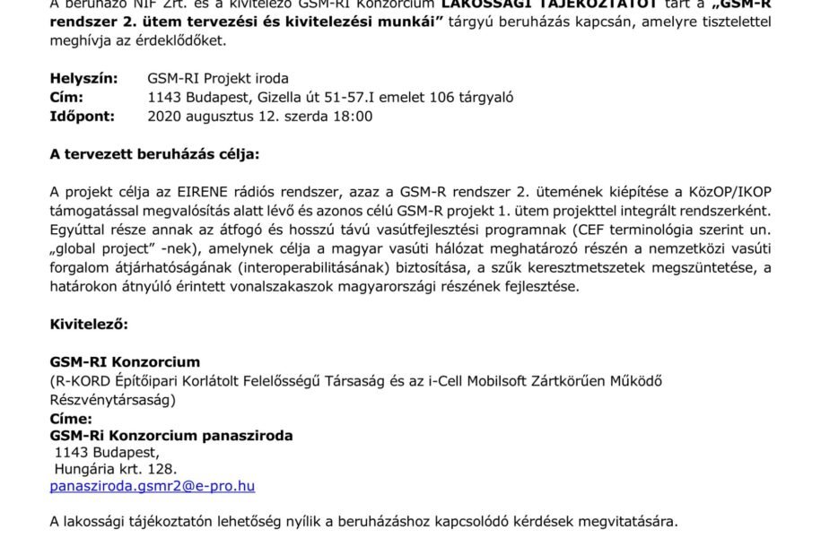 Meghívó Lakossági Tájékoztatóra