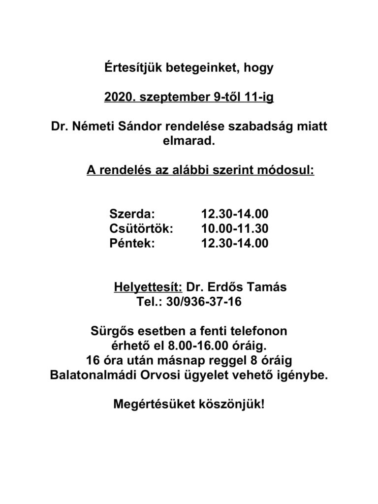 Orvosi rendelési idő változás