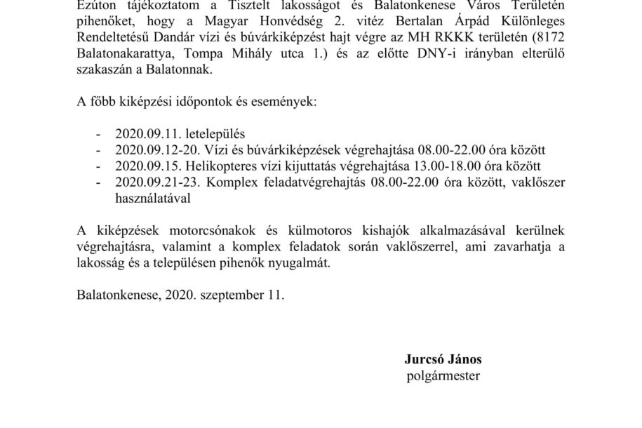 Tájékoztatás honvédségi kiképzésről