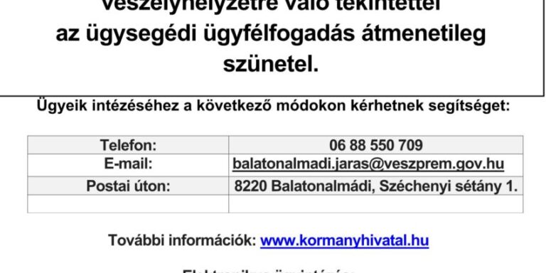 Tájékoztatás ügysegédi fogadóórák szüneteltetéséről