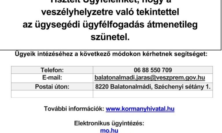 Tájékoztatás ügysegédi fogadóórák szüneteltetéséről