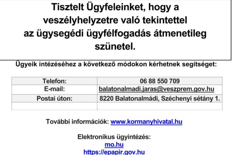 Tájékoztatás ügysegédi fogadóórák szüneteltetéséről