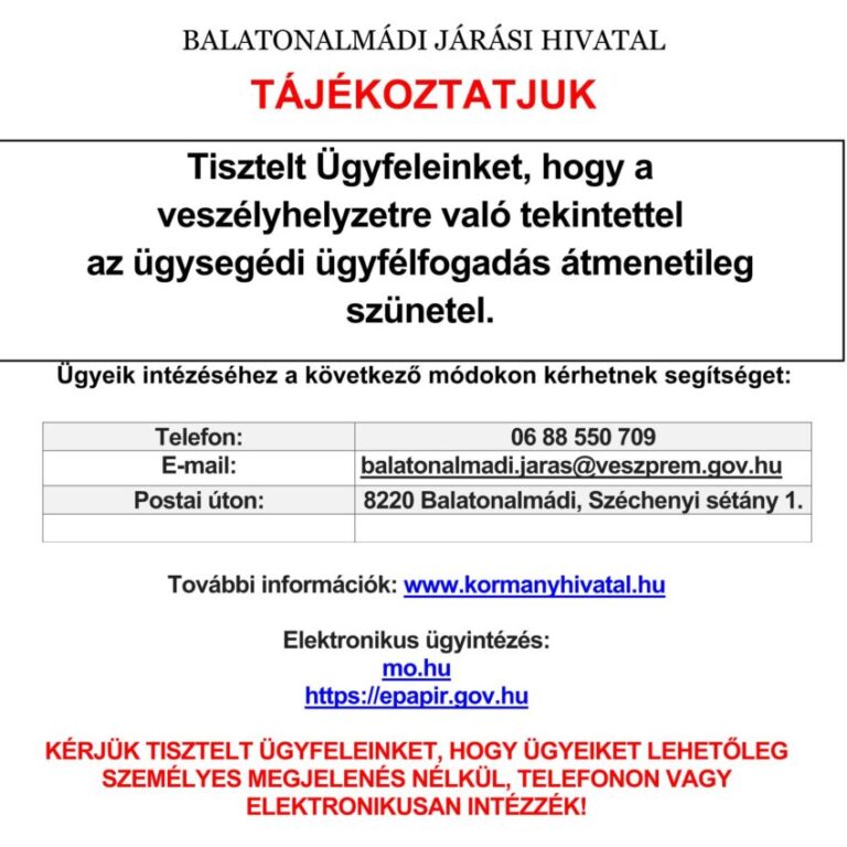 Tájékoztatás ügysegédi fogadóórák szüneteltetéséről