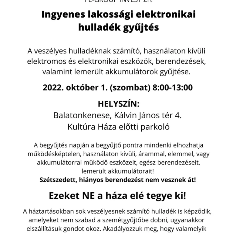 Ingyenes lakossági elektronikai hulladék gyűjtés