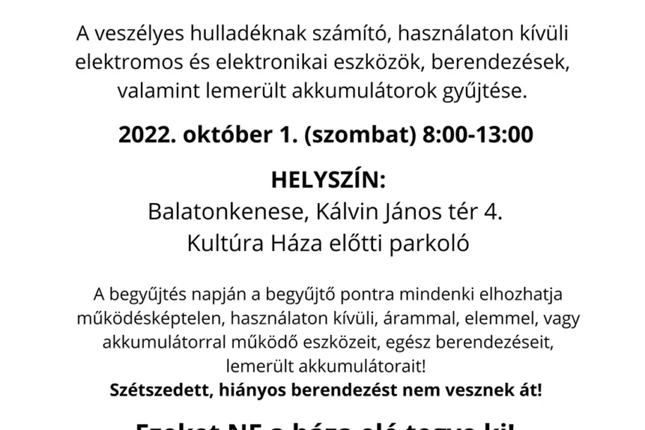 Ingyenes lakossági elektronikai hulladék gyűjtés