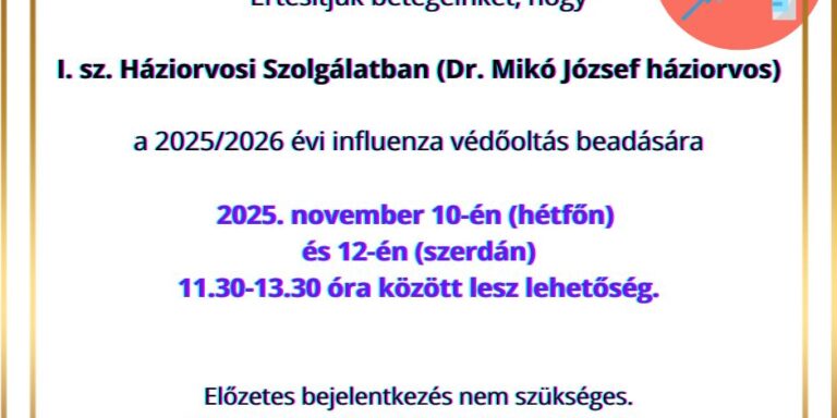Influenza védőoltás beadásának időpontjai 2025